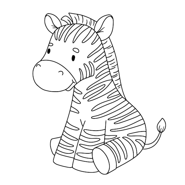 Vettore zebra carina seduta illustrazione di contorno per bambini animal di safari in linea per la pagina da colorare