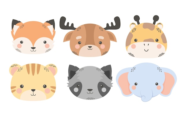 Cute six animals comic cartoon characters