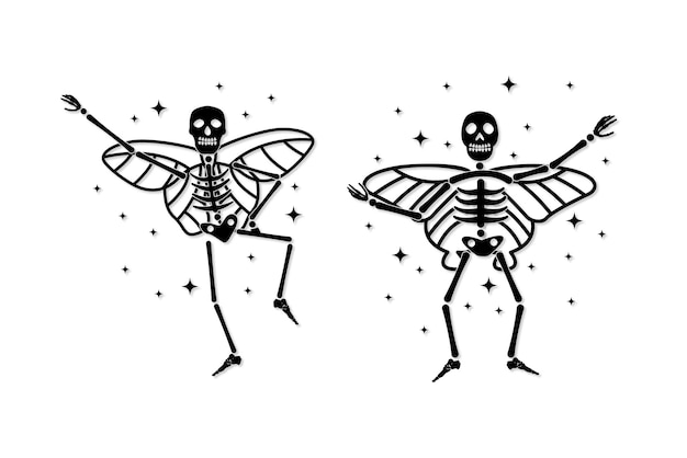 귀여운 해골 나비 프리미엄 벡터