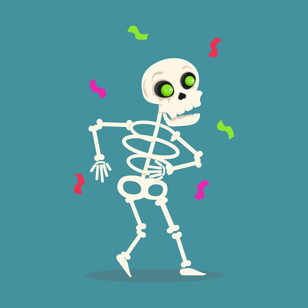 Милый скелет танцует под конфетти. Из коллекции.