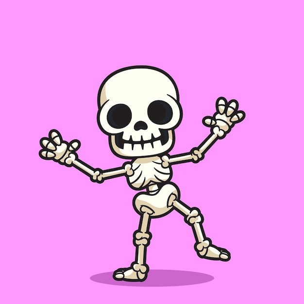 Cute Skeleton dancing cartoon vector Illustration