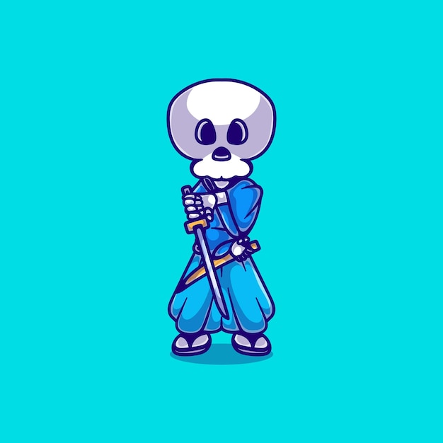 Vector cute skeleton samurai illustration