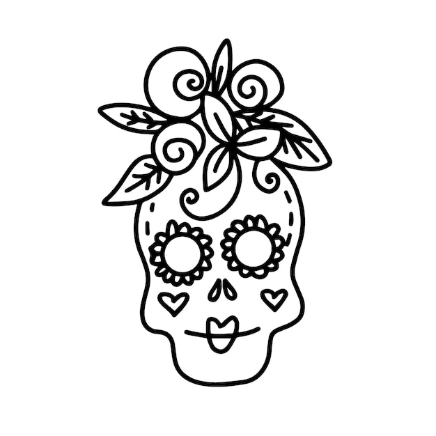 Vector cute skull decorated with flowers