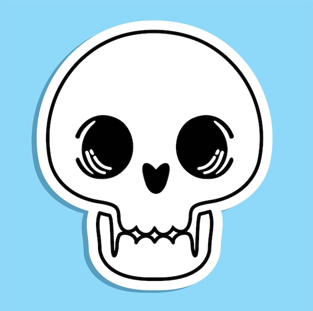 Cute skull. human skull sticker. dead man s head. funny cartoon flat illustration