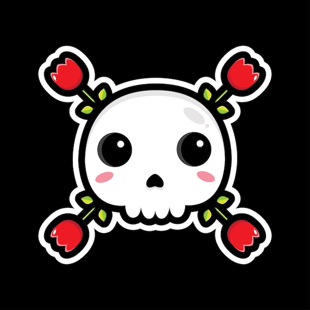 Vector cute skull mascot with flowers