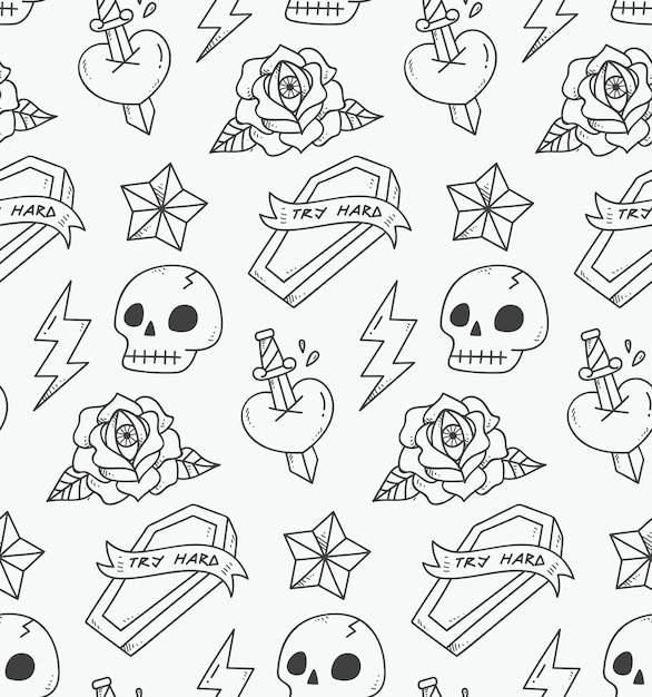 Cute skull seamless pattern