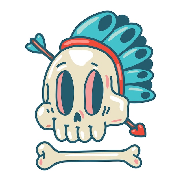 Cute skull tattoo vector cartoon illustration isolated on a white background