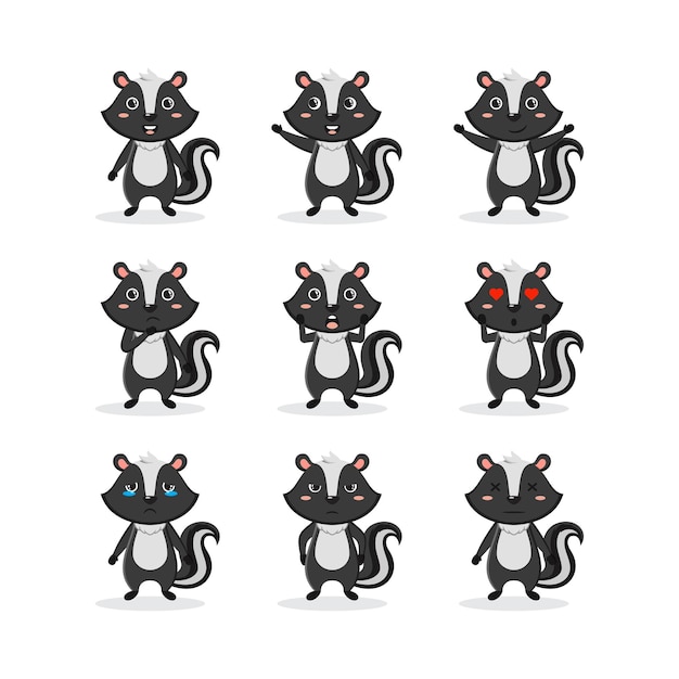 Vector cute skunk character bundle