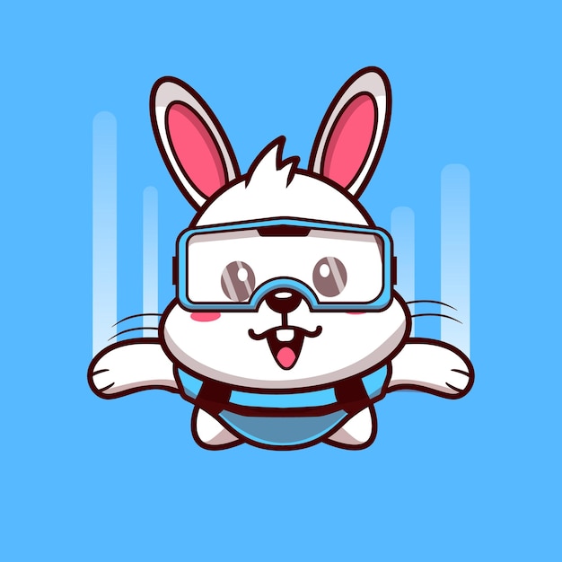 Vector cute skydiving white rabbit cartoon vector illustration