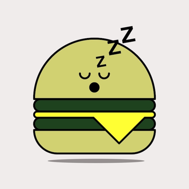 Cute sleep burger food hand drawn collection illustration kawaii element