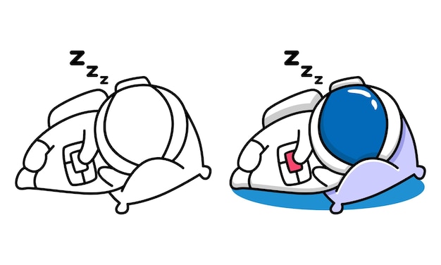 Vector cute sleeping astronaut coloring page for kids