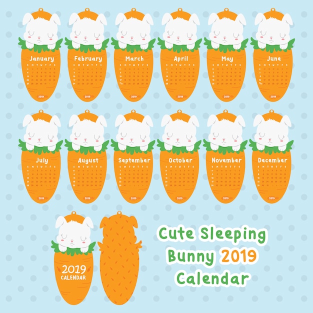 Cute sleeping bunny 2019 calendar