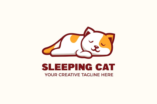 かわいい眠っている猫のマスコットのロゴのテンプレート
