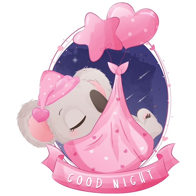 Vector cute sleeping koala illustration for baby girl