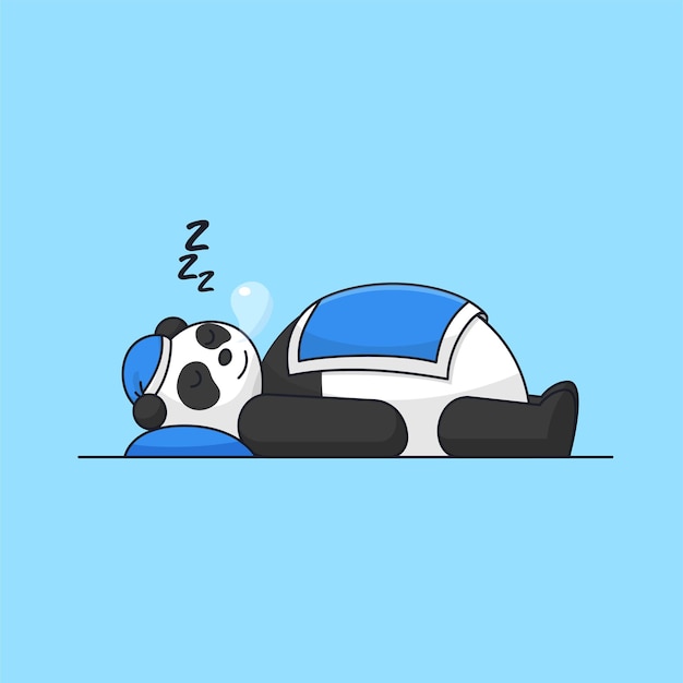 Vector cute sleeping panda with blanket and hat animal vector illustration