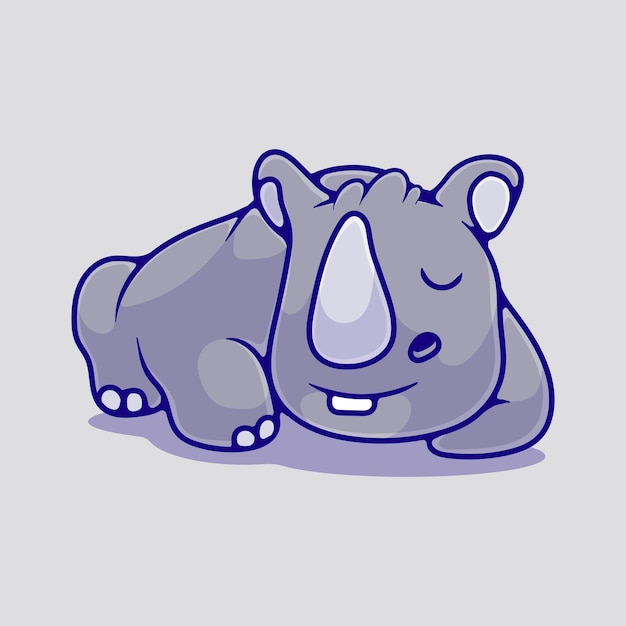마스코트 스티커 및 티셔츠 디자인에 적합한 귀여운 잠자는 코뿔소 그림
