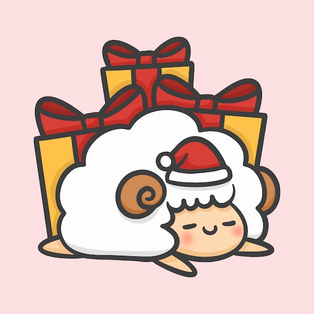 Cute sleeping sheep and gift boxes