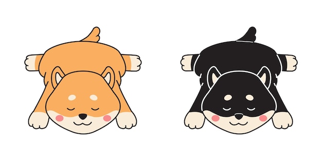 Cute sleeping shiba inu couple. funny animal clip art. flat cartoon style .