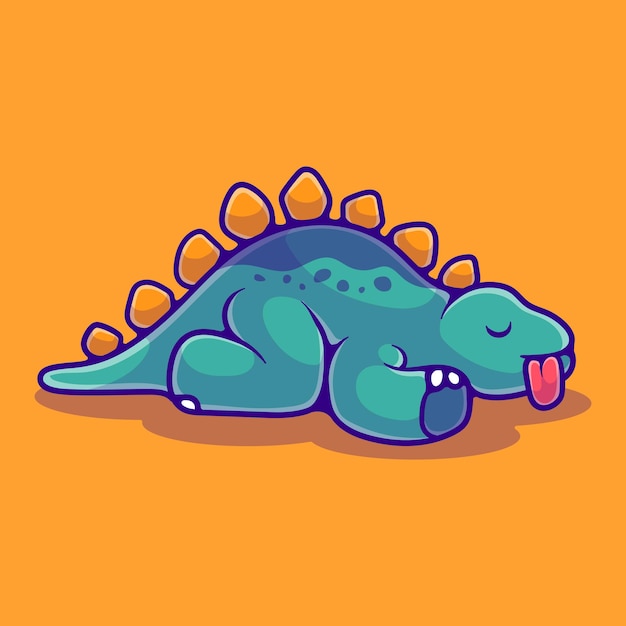 마스코트 스티커 및 티셔츠 디자인에 적합한 귀여운 잠자는 스테고사우루스 공룡 그림