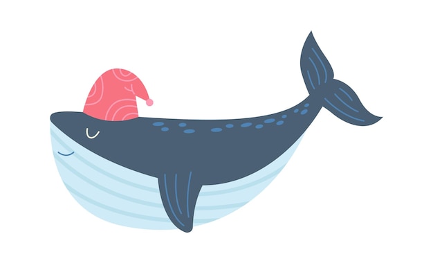 Cute sleeping whale in pajama hat flat icon Ocean animal