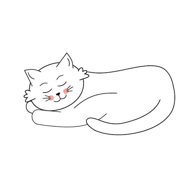 Cute sleeping white cat Vector illustration with cartoon funny domestic pet