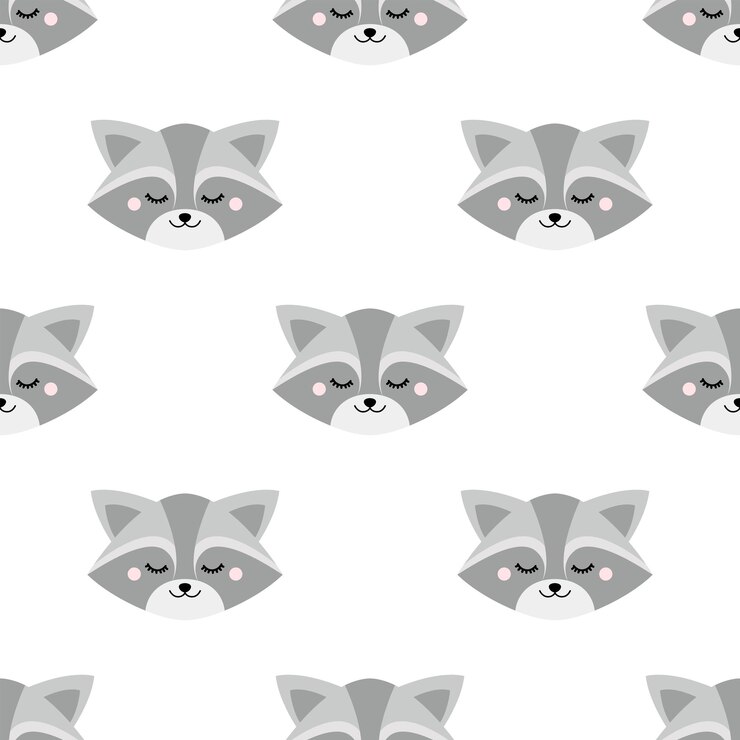 Vector cute sleepy raccoon pattern
