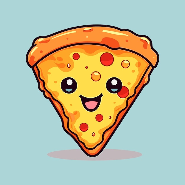 Cute slice pizza cartoon vector icon illustration