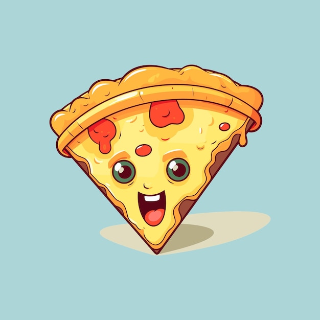 Cute slice pizza cartoon vector icon illustration