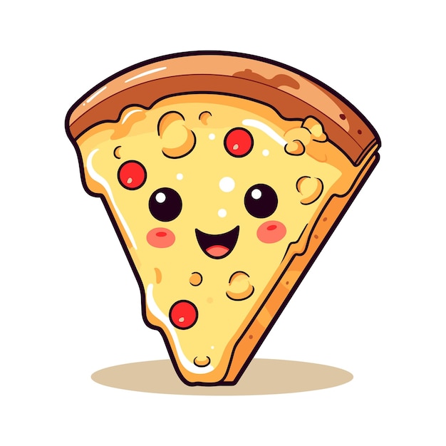 귀여운 슬라이스 피자 만화 벡터 아이콘 그림