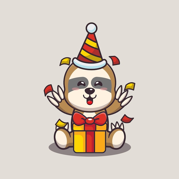 Vector cute sloth in birthday party