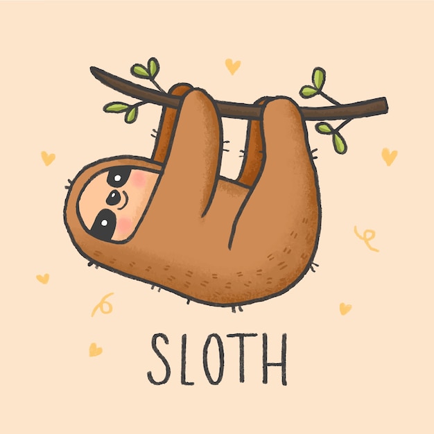 Cute sloth cartoon hand drawn style