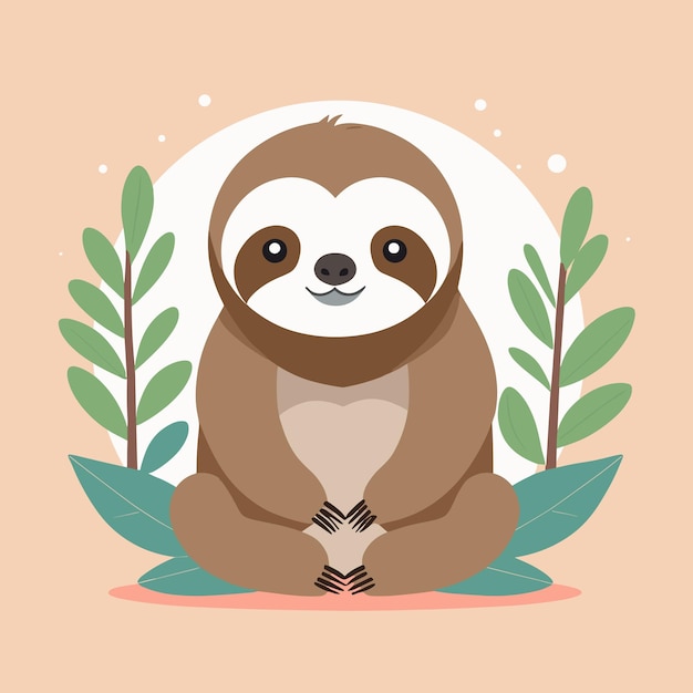 Vector cute sloth cartoon illustration vector drawing for kids