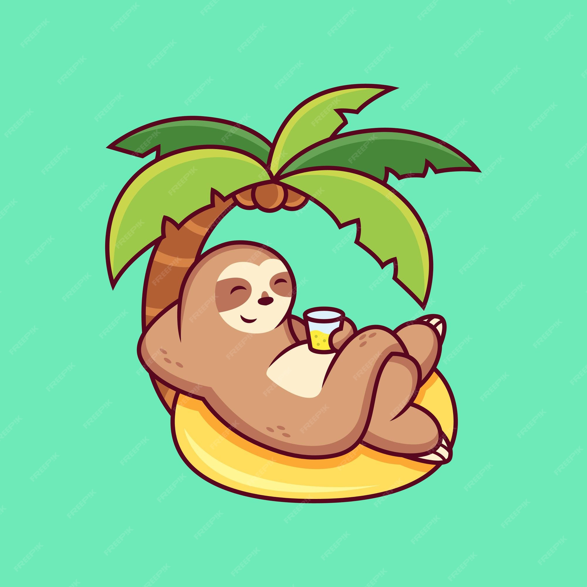 Premium Vector | Cute sloth cartoon relax in summer