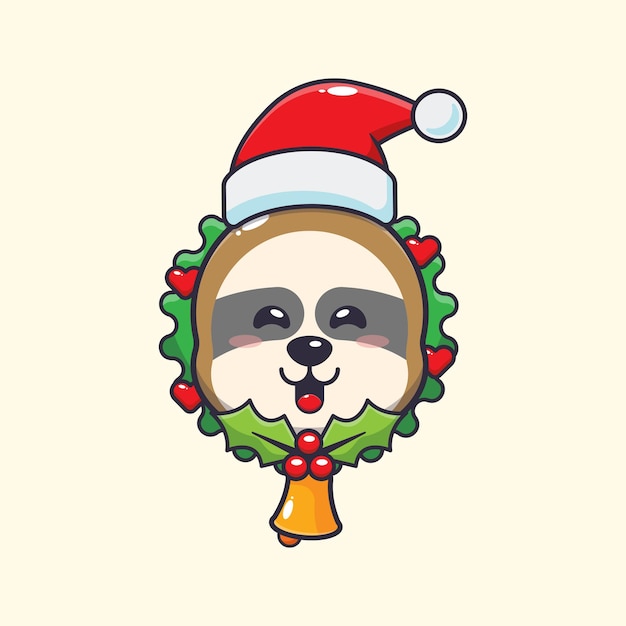 Vector cute sloth in christmas day. cute christmas cartoon illustration.