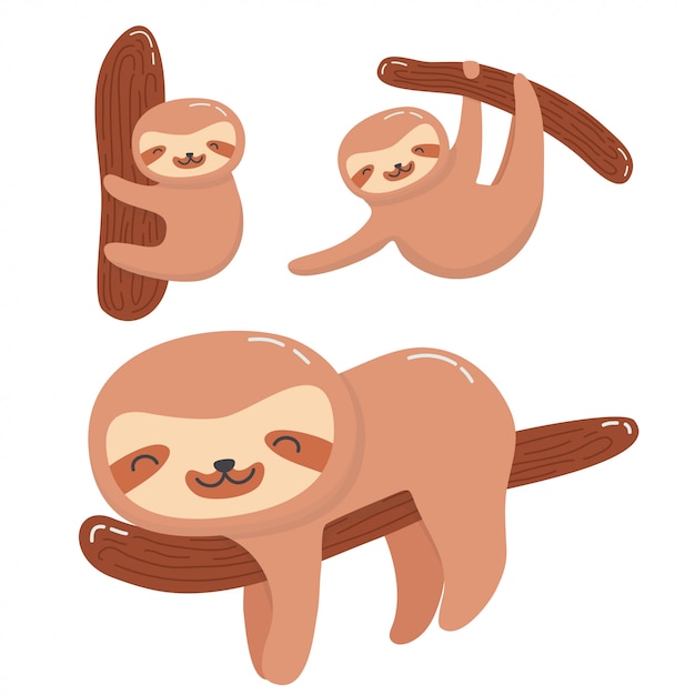 Vector cute sloth collection set