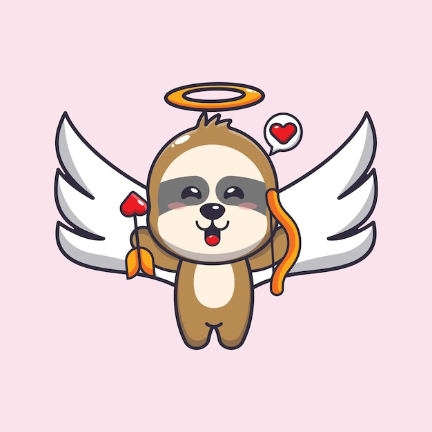 cute sloth cupid cartoon character holding love arrow