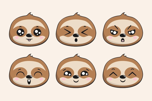 Vector cute sloth head face kawaii sticker part 4