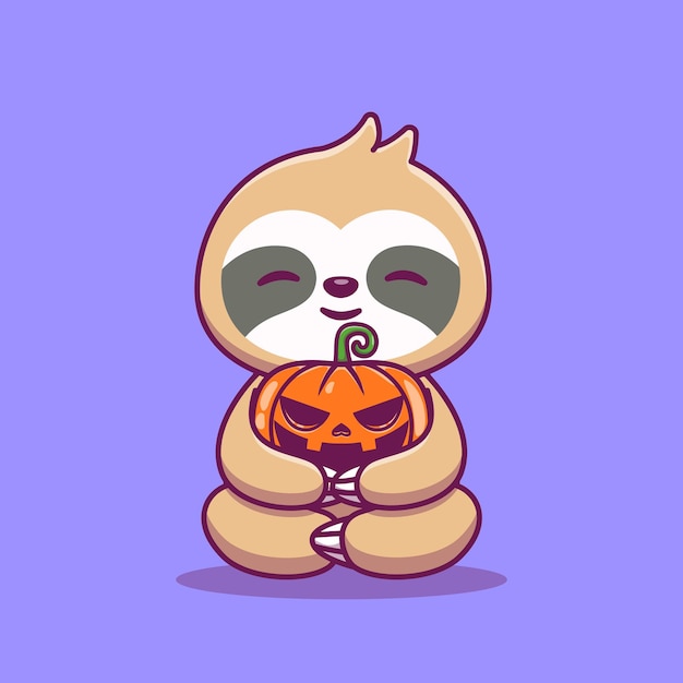 Cute sloth hug pumpkin halloween cartoon