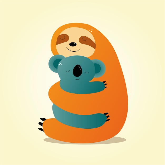 cute sloth hugging koala. baby illustration