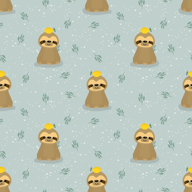 Cute sloth and lemon seamless pattern.