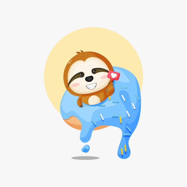 Милый ленивец на иконе мультфильма о пончике
