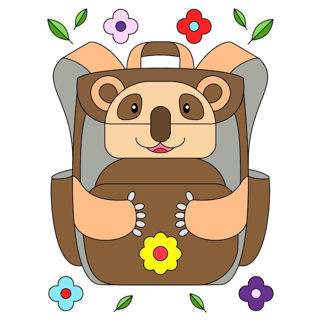 Cute Sloth school bag backpacks with flowers ornament coloring vector illustration