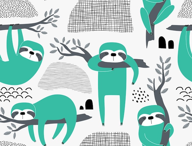 Cute sloth seamless pattern.