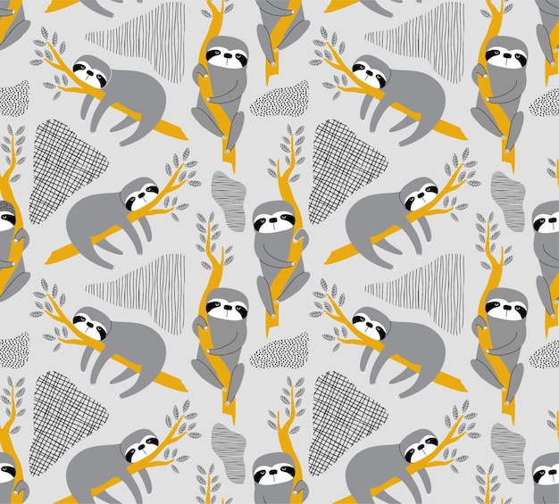 cute sloth seamless pattern.