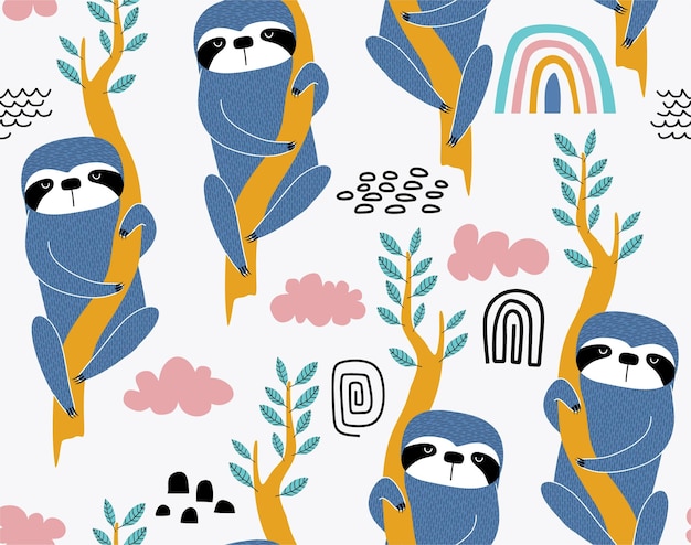 cute sloth seamless pattern.