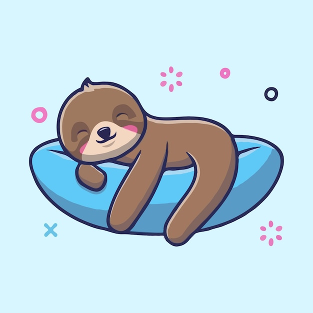 Vettore cute sloth dormire sul cuscino grafica vettoriale