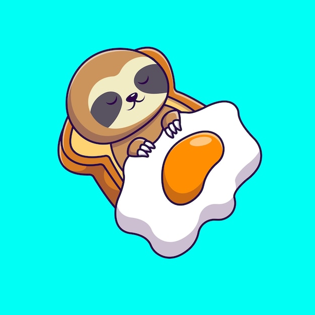 Cute Sloth Sleeping On Bread With Egg Blanket Cartoon Vector Icons Illustration