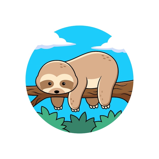 Cute sloth sleeping cartoon in tree. Animal Vector