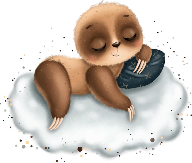 Cute sloth sleeping on the cloud