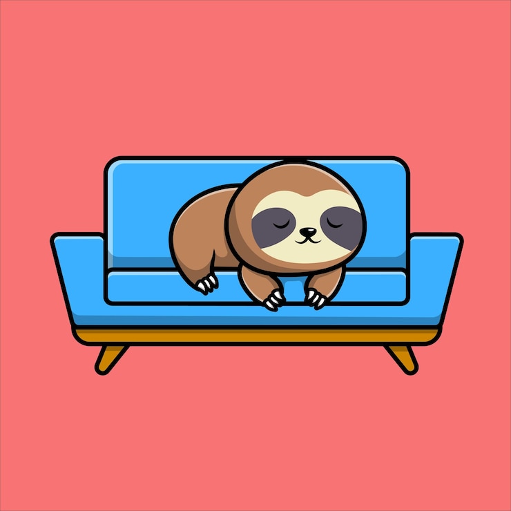 Vector cute sloth sleeping on sofa cartoon vector icon illustration